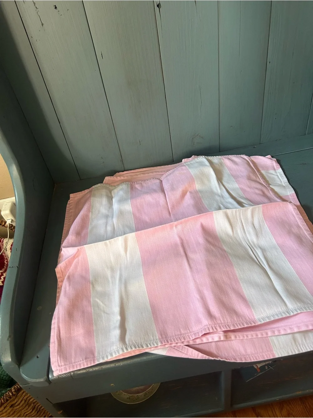 Vintage Hamptons Soft Pink and White Striped Cotton Table Napkins - Set of 4